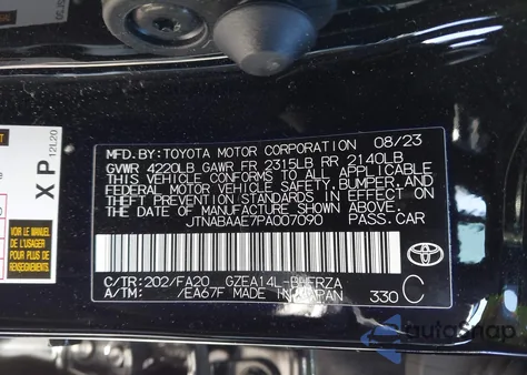 2023 Toyota Gr Corolla Core from USA, damaged, VIN JTNABAAE7PA007090